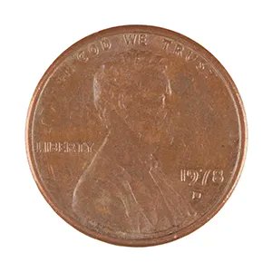 The reverse side of a 1978-D Lincoln penny, showing the Lincoln Memorial, 'LIBERTY', and 'IN GOD WE TRUST'.