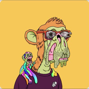 A cartoon illustration of a monkey wearing red sunglasses and a purple shirt, with a smaller colorful zombie-like monkey on its shoulder, set against a yellow background.