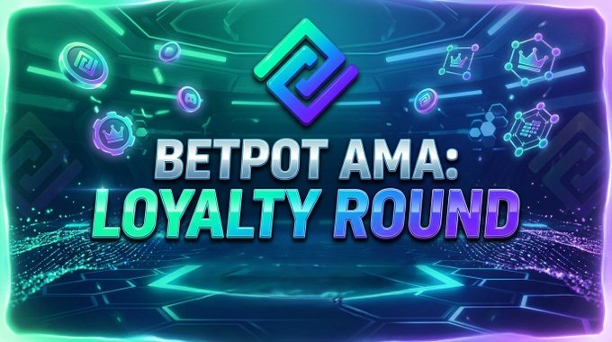 A promotional graphic for 'BETPOT AMA: LOYALTY ROUND' featuring a glowing green and purple design with various crypto-related icons and the BetPot logo.
