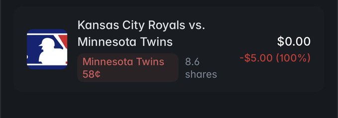 The image features an article about Kansas City Royals vs. Minnesota Twins, likely for sale on a marketplace like Amazon or eBay. The text in bold black at the bottom of the photo provides information about the game summary.