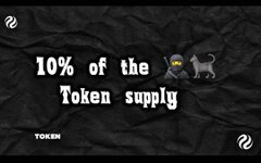 A minimalist black graphic with text reading "10% of the 🐕🐕 Token supply" and the word "TOKEN" in the corner.