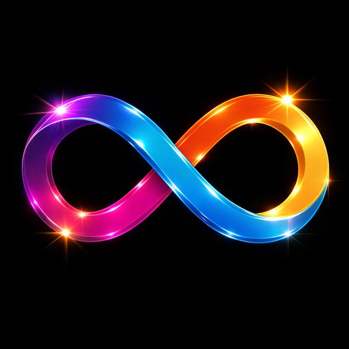 A vibrant, glowing infinity symbol in rainbow colors (purple, pink, blue, orange, and yellow) is displayed against a black background with sparkling star-like accents. The infinity loop visually represents the concept of endless potential and limitless possibilities, reinforcing the post's claim that $ICP is about to "surprise everyone" with extraordinary, boundary-breaking results.