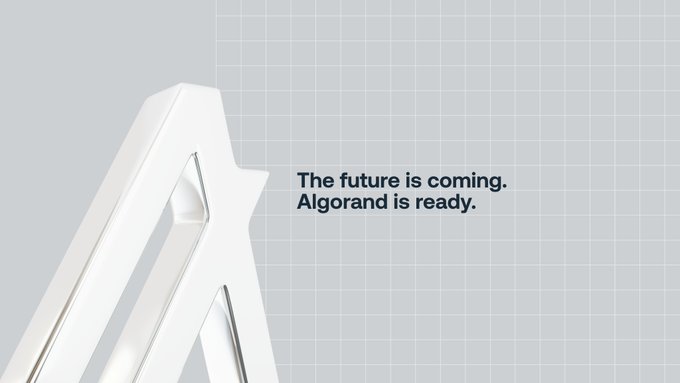 The image features a white triangular object with a star at its apex. The text "Quantum is coming. Algorand will be - and ahead of schedule." is displayed below the triangle, indicating that the future is approaching for Algorand's quantum computing capabilities.