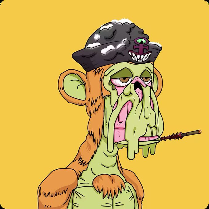 The image features a cartoon character, possibly a monkey or an anthropomorphic animal, wearing a pirate hat and holding a pipe. The character appears to be in a state of boredom, as indicated by their facial expression. The background color of the image is yellow, which contrasts with the character's outfit and adds visual interest to the scene.