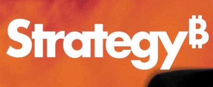 The image shows the "Strategy" logo (formerly MicroStrategy, ticker $MSTR) in white text with a Bitcoin symbol "₿" on an orange background. The logo visually reinforces the post's theme of Strategy's evolution, symbolizing the company's deepening integration with Bitcoin and its transition toward active capital management in the crypto space.