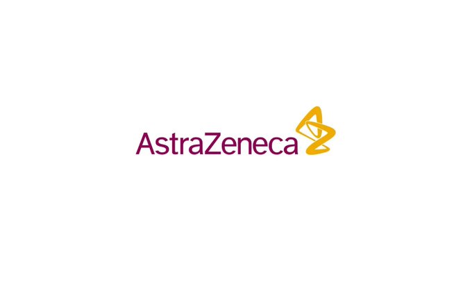 The AstraZeneca company logo featuring the brand name in purple text alongside a stylized yellow and white symbol on a white background.