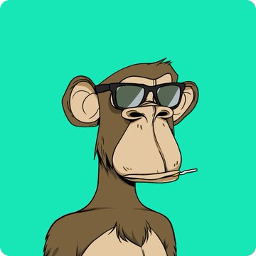 A digital illustration of a cartoon monkey with a cigarette in its mouth wearing black sunglasses against a solid green background, typical of NFT collectible art.