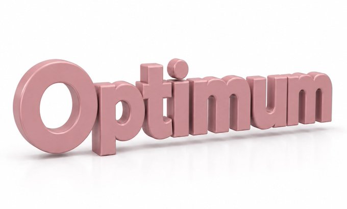 A 3D render of the word 'Optimum' in pink, glossy, rounded text against a plain white background.