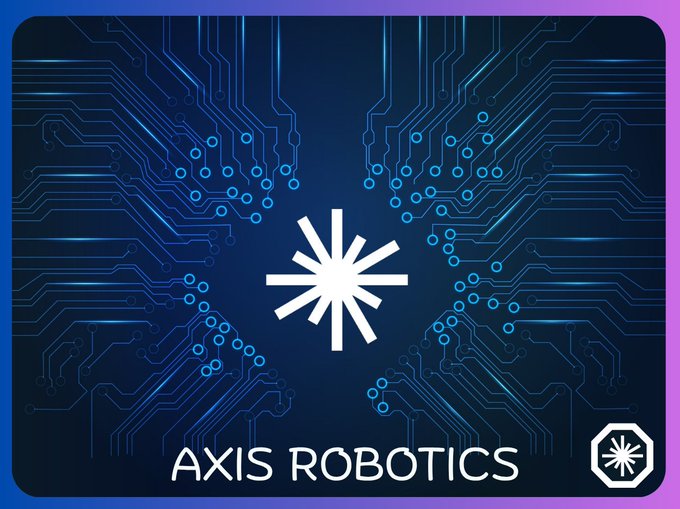 A digital graphic featuring a white starburst logo centered on a dark blue circuit board background with the text 'AXIS ROBOTICS' at the bottom.
