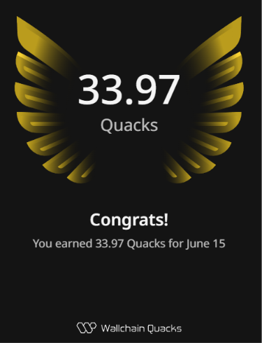 The image features an award with a gold color and a yellow gradient background. The award appears to be for Quacks, specifically rewarding those who have earned 33.97 Quacks across multiple days. This award system measures participants' achievements by counting the total number of Quacks they have earned in a given period. It's interesting that this post focuses on how consistent participation translates into tangible rewards instead of relying solely on passive engagement metrics or completion rates, which might not provide an accurate representation of effort and achievement.