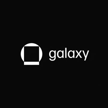 The image shows a black background with a white logo featuring a circular icon with a square cutout and the word "galaxy" next to it. This is Galaxy Digital's branding, which relates to the post about Galaxy completing Phase I of its Helios AI data center campus in West Texas, delivering 133 MW of critical IT load to CoreWeave.