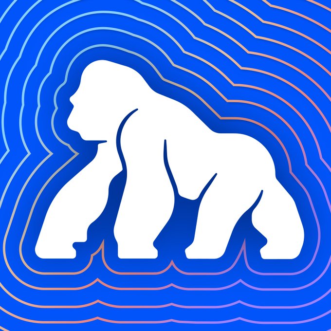 A minimalist illustration of a white gorilla silhouette layered against a blue background with concentric, wavy outlines.