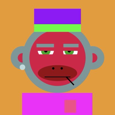 The image features a cartoon-style portrait of a monkey wearing a purple hat, with a pink shirt underneath. The monkey has green eyes and appears to be smoking a cigarette. The caption below the image reads "#NewProfilePic Art on Bitcoin by @OnChainMonkey".
