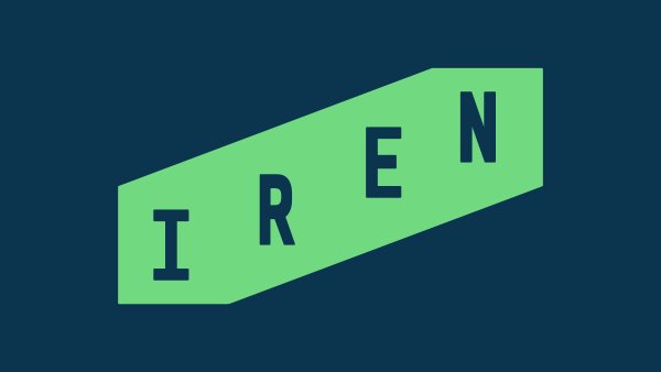 The image shows the IREN logo—a green parallelogram with the company name "IREN" displayed in dark navy lettering—set against a matching navy blue background. This branding accompanies a post highlighting IREN's mixed Q4 and FY26 earnings results, including a revenue beat but significant net loss.