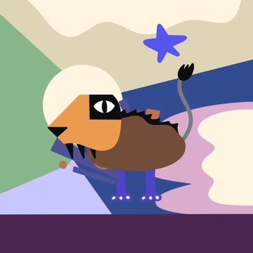 The image features a cartoon lion with a helmet, standing on its hind legs and holding a star in its mouth. The background of the image consists of a blue sky with clouds and a purple wall. There are also some text elements present in the image that read "One of the most unique art in the recent times and very underrated project @morphora_eth went from 2 $ to $20 and still pumping supply is only 999 and can reach new high’s!".