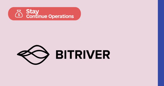 A graphic featuring the "BITRIVER" logo and name in the center, with a red badge at the top left reading "Stay Continue Operations" alongside a money bag icon.