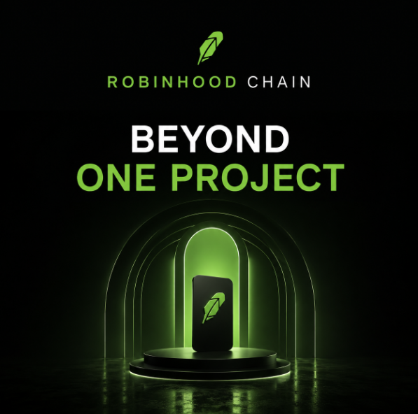 A promotional graphic featuring the Robinhood Chain logo and the tagline "BEYOND ONE PROJECT" above an illuminated green archway showcasing a smartphone, visually reinforcing the post's celebration of Noxa's infrastructure support that helped drive $4 billion in DEX volume, $12 million in protocol fees, and 60,000+ tokens on the platform.