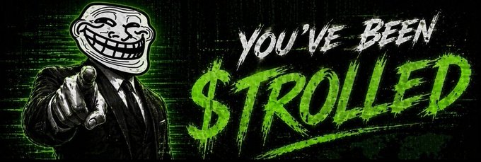 The image features a cartoon character wearing a suit, holding up a sign that says "You've Been Trolled" written in green letters. The text appears to be in a foreign language or script, which adds an element of mystery to the scene. The background is black and has a green hue, creating a stark contrast with the white text on the sign. The image also contains some text that reads "For those of you who thought $TROLLED was created to be nothing more than an AI chat bot, you'r about to be hit with some surprises in the next few days".