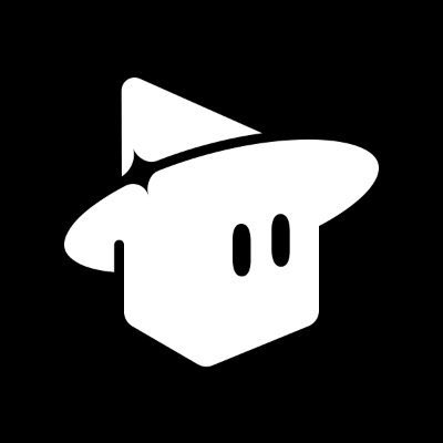 The image is a simple white icon on a black background depicting a stylized house with a wide-brimmed hat or lid on top, accented by two small oval marks that resemble eyes or windows.

The graphic appears to be the logo for **Magicblock**, the Solana-based real-time blockchain infrastructure company referenced in the post. Its whimsical, gaming-friendly design complements the author's commentary about watching gaming infrastructure plays.