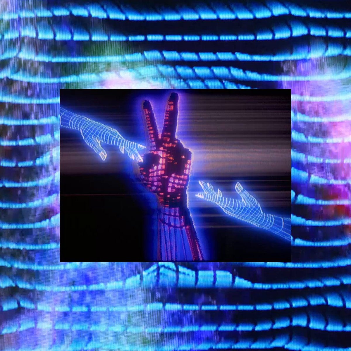The image features two hands connected by a red line, which are suspended against a backdrop of blue lines that appear as if they're moving. The photo has been captioned with a reference to an old post. The context suggests the photo was captured in January 2021 on a screen and possibly tagged with an NFT from @vantage x polygon Blue11 Collection. It seems to be a piece of art or a display meant for contemplation, as it's worth over $99.