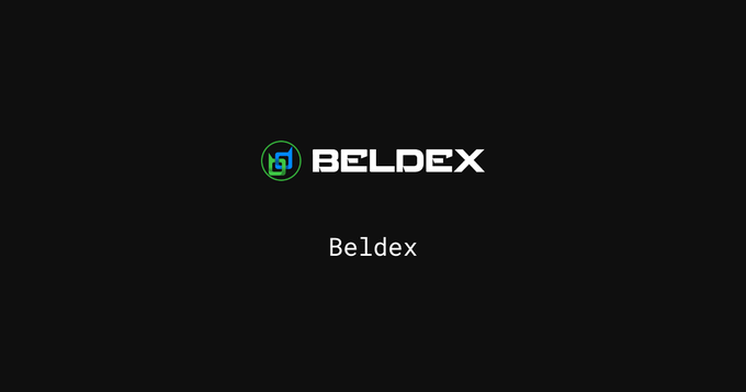 A logo and text reading "BELDEX" with its blue and green chain link symbol on a black background.