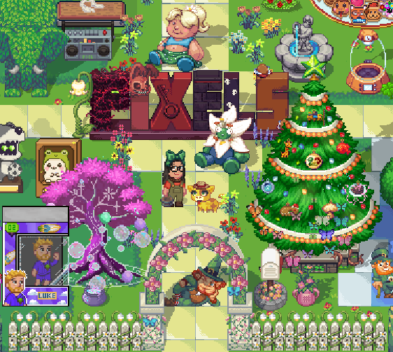 The image features a cartoon-like scene with various objects, including a Christmas tree, a house, a car, and a person. The main focus of the image is a large Christmas tree adorned with colorful lights and ornaments. In addition to the festive decorations on the tree, there are also other elements such as a car, a house, and a person in the scene. 

The post includes text that reads "@pixels_online I did the Lily of the Valley event and won a beautiful glowing lantern And I also got some event items #FarmerActivated #PIXEL #RONIN #Web3 #Web3Gaming #NFT". This information is related to the image, as it seems to be discussing or showcasing an event that took place in the digital world. The post may be promoting a gaming event or simply sharing personal experiences and achievements from the game.