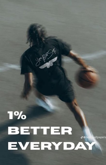 A basketball player with dreadlocks, seen from behind dribbling on a court, wearing a black shirt with "Your Boys" text, overlaid with the motivational phrase "1% BETTER EVERYDAY" and a TikTok watermark "@best_ballpapers".