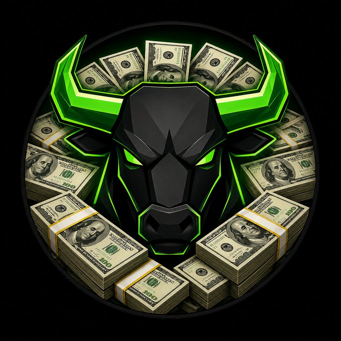 A stylized green-glowing bull head logo with neon green horns is surrounded by stacks of $100 U.S. dollar bills, symbolizing financial power and wealth. The image reinforces the post's call for engagement around the "$CASHBULL" launch, visually conveying the project's bullish, money-driven branding as it seeks to rival "$ANSEM" through a 500-wallet airdrop campaign.