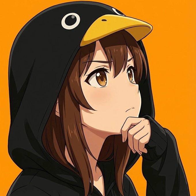 The image features a girl with brown hair wearing a black hoodie, which has a penguin design on it. She appears to be looking down at her hand or thinking about something. The post mentions that Quackers are confused between Quacks and leaderboard rankings in the InfoFi phase of the Wallchain ecosystem. This confusion arises from the fact that Quackers represent two different ideas inside the system: Quacks belong to the early InfoFi phase, where they were used as a temporary positioning reward for users who posted content or interacted with others within the system. However, Quackers have since been replaced by leaderboards in the InfoFi phase, which rank posts based on their popularity and engagement with other users. The girl's hoodie design could be interpreted as a reference to this transition from Quacks to leaderboard rankings.