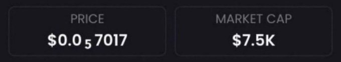 The image shows a price of $0.0₅7017 and a market cap of $7.5K, matching the post's mention of a memecoin sitting at a $7.5K market cap that the user is promoting.