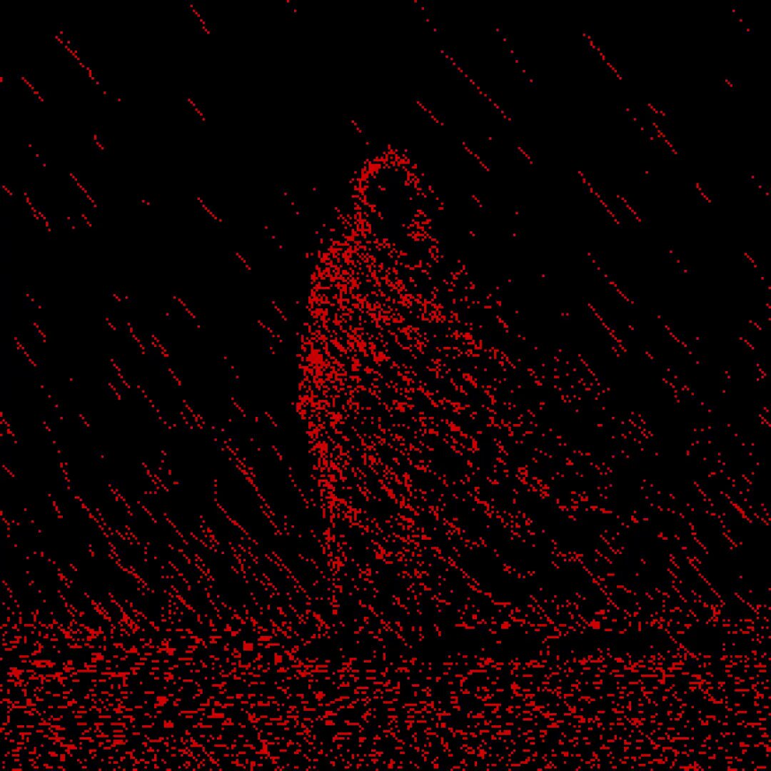 The image shows a person standing alone in the rain, with their back facing the camera. They are wearing red clothing that stands out against the dark background of the rainy scene. The image also contains text that reads "#XRP I'm not selling." This message is placed at the bottom right corner of the photo and appears to be unrelated to the main subject - the person in the rain.