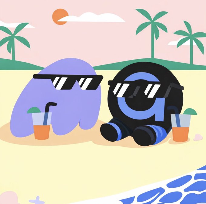 The image features two cartoon characters sitting on a beach with sunglasses on their heads. One character has a purple body and the other has a black body. They are both wearing sunglasses. The background of the image shows palm trees, indicating that they are at a tropical location. The text in the image reads "Solana summer is here, Access Protocol is the engine of the creator economy in the ecosystem! Built on trust & real utility, we back @solana creators who never stopped creating. We stand strong as one of the top protocols on @phantom".