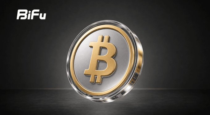 A digital rendering of a gold Bitcoin coin with the 'BiFu' logo in the top left corner against a dark background.