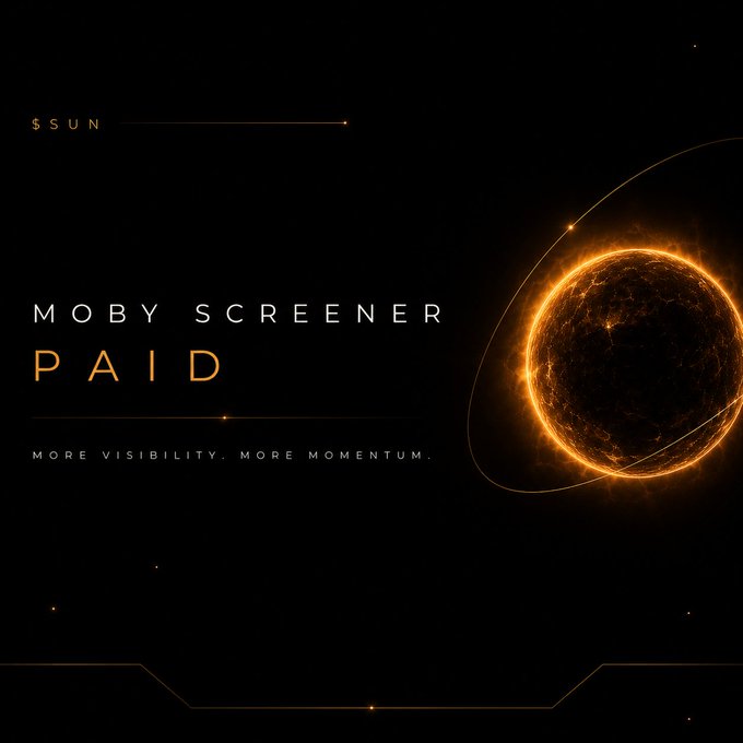 The image features an advertisement for a movie called "Moby Screener Paid" with a large, bright orange sun in the center of the frame. The title of the movie is displayed at the top of the image, while the words "More visibility, more momentum" are written below it. The background of the image is black and has yellow lines running across it.