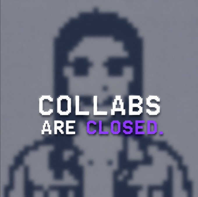 A pixel art style image of a skeleton figure with text overlay reading 'COLLABS ARE CLOSED.'
