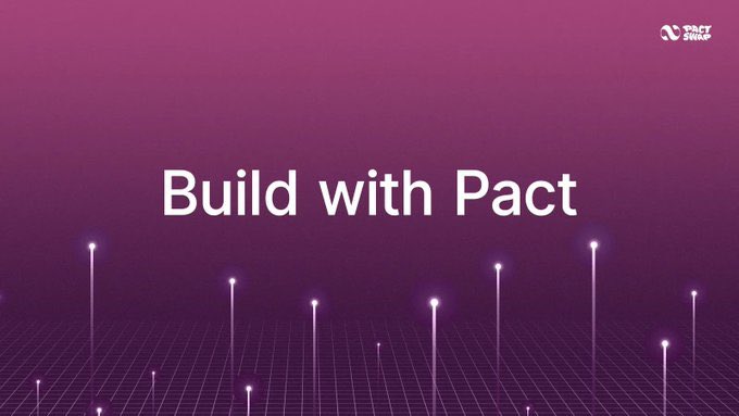 Magenta and purple gradient promotional banner reading 'Build with Pact' with a grid and glowing light design at the bottom.