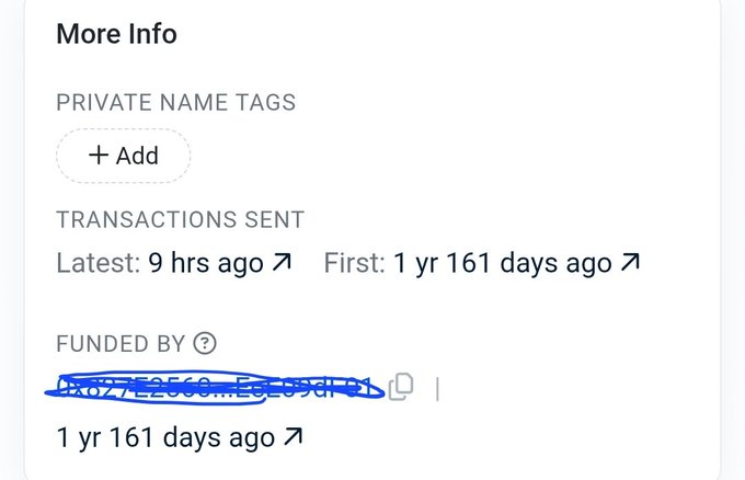 A "More Info" panel displays wallet activity statistics, showing the latest transaction was sent 9 hours ago and the first transaction 1 year and 161 days ago, with the funding source obscured in blue marker. This supports the post's narrative of a one-year and 161-day journey in the Base ecosystem, highlighting the wallet's long-standing activity and recent engagement.