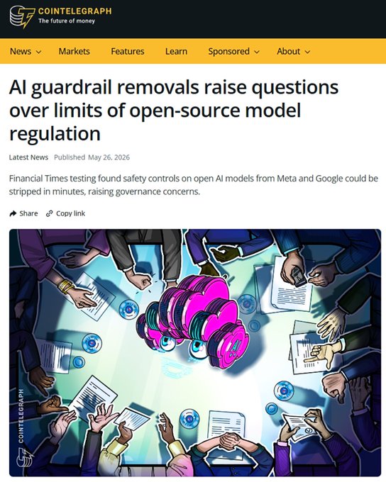The image shows a group of people sitting around a table, with some of them holding drinks such as cups and bottles. The main focus of the image is an AI model that has been removed from an open-source platform. The text on the image suggests that there might be discussions or debates about AI regulation and safety measures in the context of this AI model.
