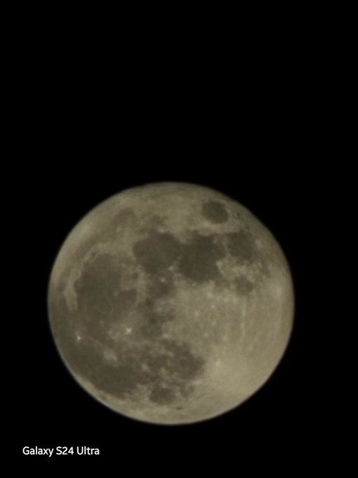 A full moon is shown against a black night sky, with "Galaxy S24 Ultra" labeled in the bottom left corner. The image serves as a visual metaphor for sleep and nighttime, fitting the post's promotion of @sleepagotchi, a Web3 app that rewards quality sleep.