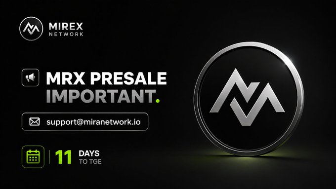 A promotional graphic for "MIREX NETWORK" highlights an important message about the MRX presale, instructing participants with pending KYC approvals to contact support@miranetwork.io, noting there are 11 days remaining until the TGE, which aligns directly with the post's urgency for users to resolve their verification status.