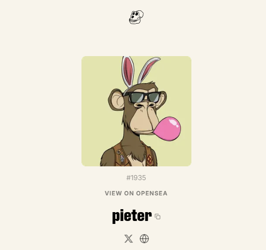 The image features a cartoon monkey wearing sunglasses, a hat with bunny ears, and holding a pink bubble gum. The background of the image is white, which contrasts with the colorful elements of the cartoon character. Below this image, there's text that reads "view on opensea". This suggests that the image might be related to an online post or social media content featuring the cartoon monkey.