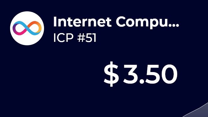 A price display showing Internet Computer (ICP) at rank #51 with a price of $3.50 and infinity symbol logo on a dark background.