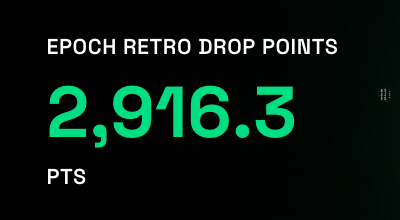 The image displays a black screen showing "EPOCH RETRO DROP POINTS" with the figure "2,916.3 PTS" highlighted in green, representing the user's retro points earned from the RiseX platform, which matches the 2916 points mentioned in the post as being valued at approximately $8,748.