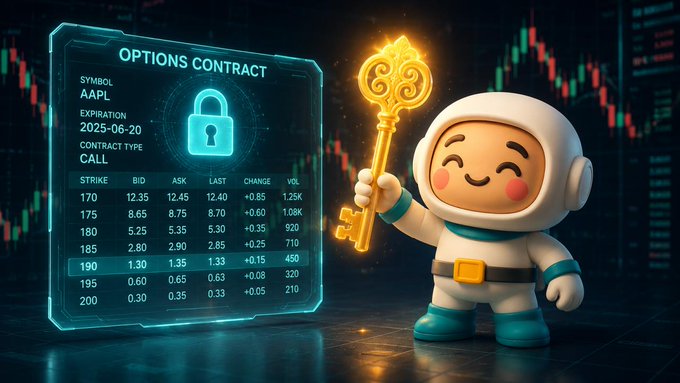 The image features a cartoon character, possibly an astronaut or a robot, holding a golden key while standing next to a computer screen displaying options for contract trading. The character appears to be smiling, conveying a sense of happiness or excitement about the possibilities presented by the trading options displayed on the screen.