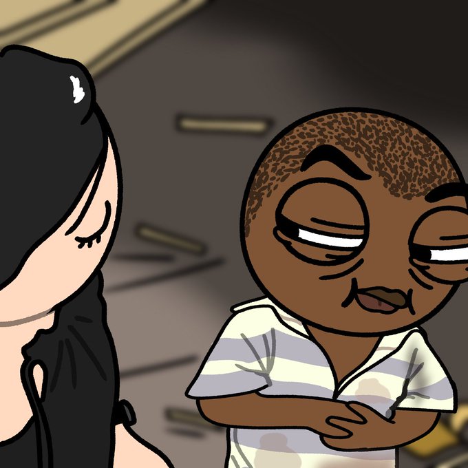 The image features two cartoon characters, one of them being a person with a shaved head wearing a striped shirt and the other character having a shaved head as well but dressed in a black outfit. The first character has their eyes closed while the second character is looking at them. There are also some text elements present in the image that seem to be related to the post about wallets, which reads: "You've got a PFP but do you have a PRP? First 50 ETH wallets".