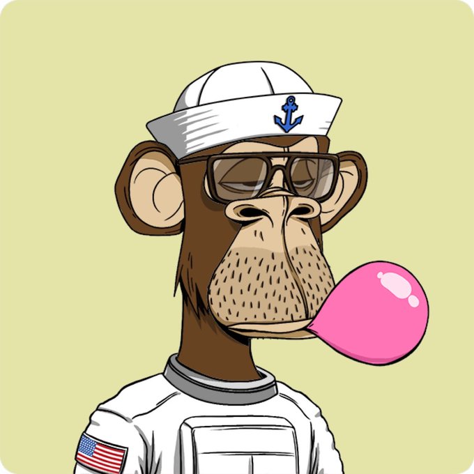 A cartoon illustration of a monkey wearing a white sailor hat with an anchor, sunglasses, and blowing a pink bubble gum bubble.