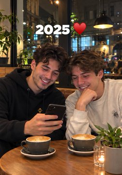 Two friends share a joyful laugh while looking at a phone together over coffee in a cozy café, with the text "2025 ❤️" displayed at the top—capturing the warmth of a lasting friendship that the caption suggests remains unbreakable going into the new year.