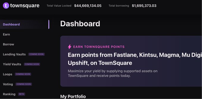 In the image, there are multiple elements present. The main focus is a screenshot of a website called "TownSquare" which displays a dashboard with information about various loans from different banks. This web page can be considered as the primary source of data for the post. The post itself is titled "Empower Points Earn Tonsquare points from Fastlane, Kinsu, Magma, Mu Digita lendings" and it refers to the Town Square lending portal that helps maximize one's yield by accessing supported assets on the platform through a scoring system called Upstream. This information provides valuable insights into how people can make use of the web page for making informed decisions regarding their financial needs. The image does not provide any additional context about the content or purpose of the post, but it does provide a clear visual representation of a web page related to the topic at hand.
