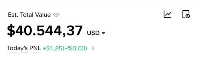 The image displays a portfolio balance showing an estimated total value of $40,544.37 USD with a small daily gain of $1.85, seemingly posted to lend credibility to the user's giveaway. 

⚠️ **Caution:** Posts featuring large crypto balances alongside "giveaway" promotions requiring retweets are almost always **scams**. Legitimate giveaways don't require RT/like engagement, and screenshots don't prove authenticity.

**Source verification needed:** Independent research, retrieval of primary documents, or direct contact with official channels is necessary to verify any such claims.