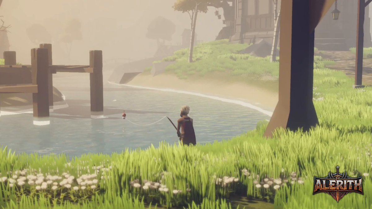 The image shows a man standing by a body of water with his fishing rod, ready to catch some fish. The surrounding area includes grassy fields and trees, creating an immersive gaming environment for players who are interested in fishing or outdoor activities within the game.